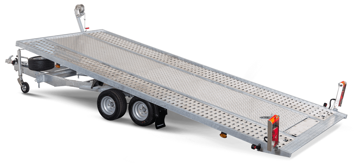 jarrullinen 2-akselinen kippaava tasainen traileri autojen ja raskaiden kuormien kuljetus