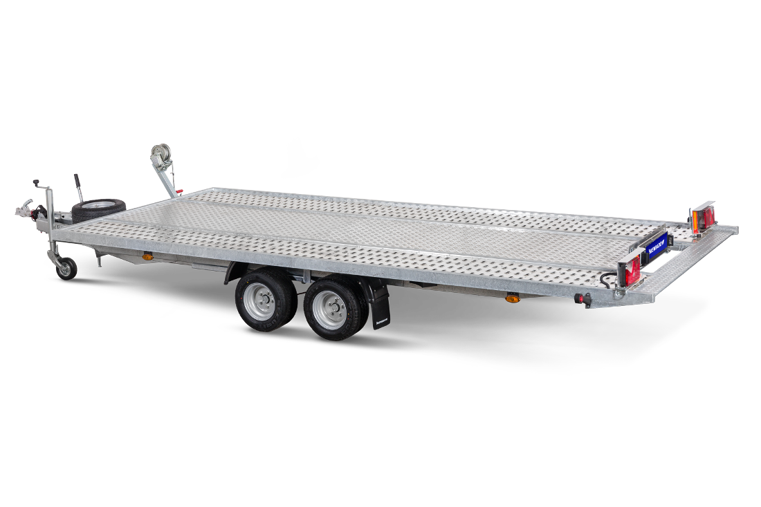 jarrullinen 2-akselinen kippaava tasainen traileri autojen ja raskaiden kuormien kuljetus